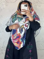 روسری طرح خطی و آبرنگی سفید