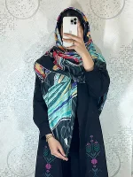 روسری طرح خطی و آبرنگی مشکی6